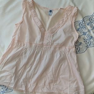 Gap Frayed V-Neck Ruched Light Pink Top